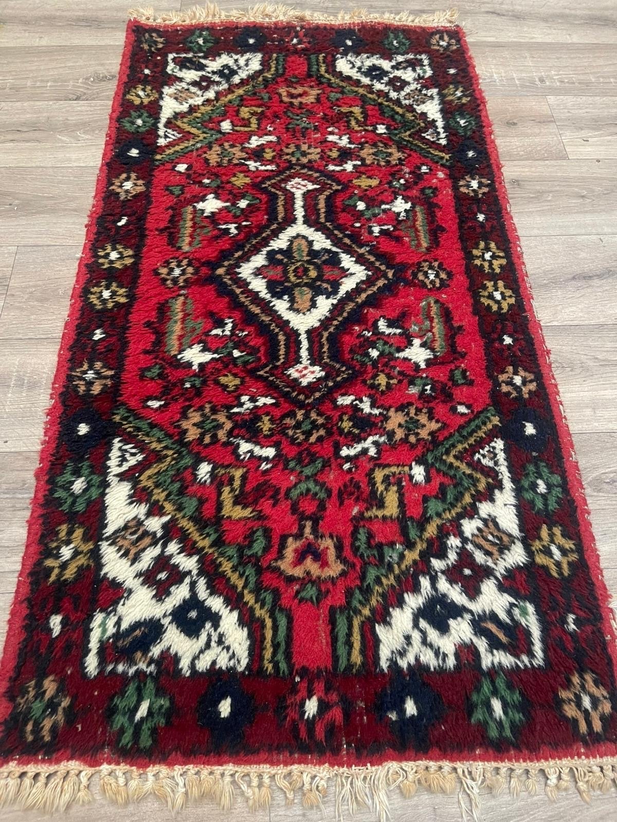 Handgeknoopt loper van scheerwol - 62x128cm, Huis en Inrichting, Gebruikt, 100 tot 150 cm, Rechthoekig, Rood