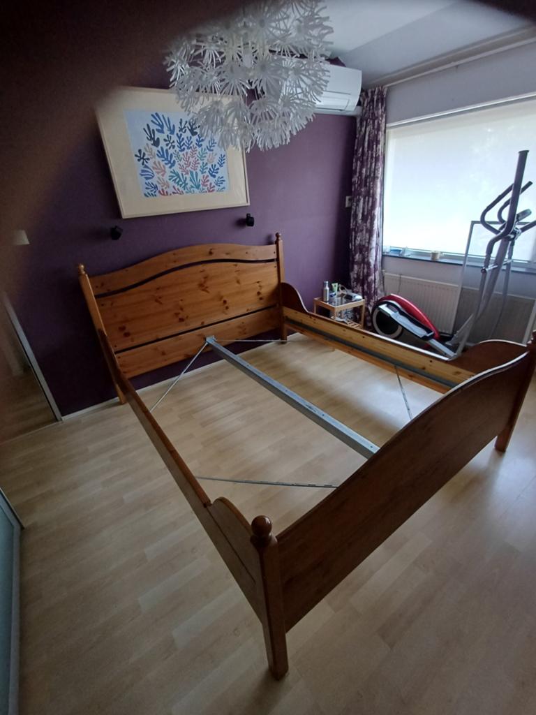 Ikea Leksvik 2-persoonsbed (160x200), Huis en Inrichting, Slaapkamer | Bedden, Ophalen, Gebruikt, Bruin, Tweepersoons