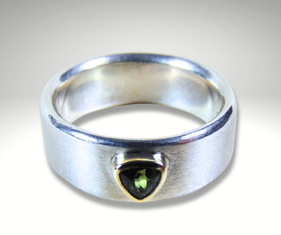 #1 NIEUWE mat 925 zilver/14k gouden peridot ring M17,5!, Verzenden, Nieuw, X, Dame of Heer