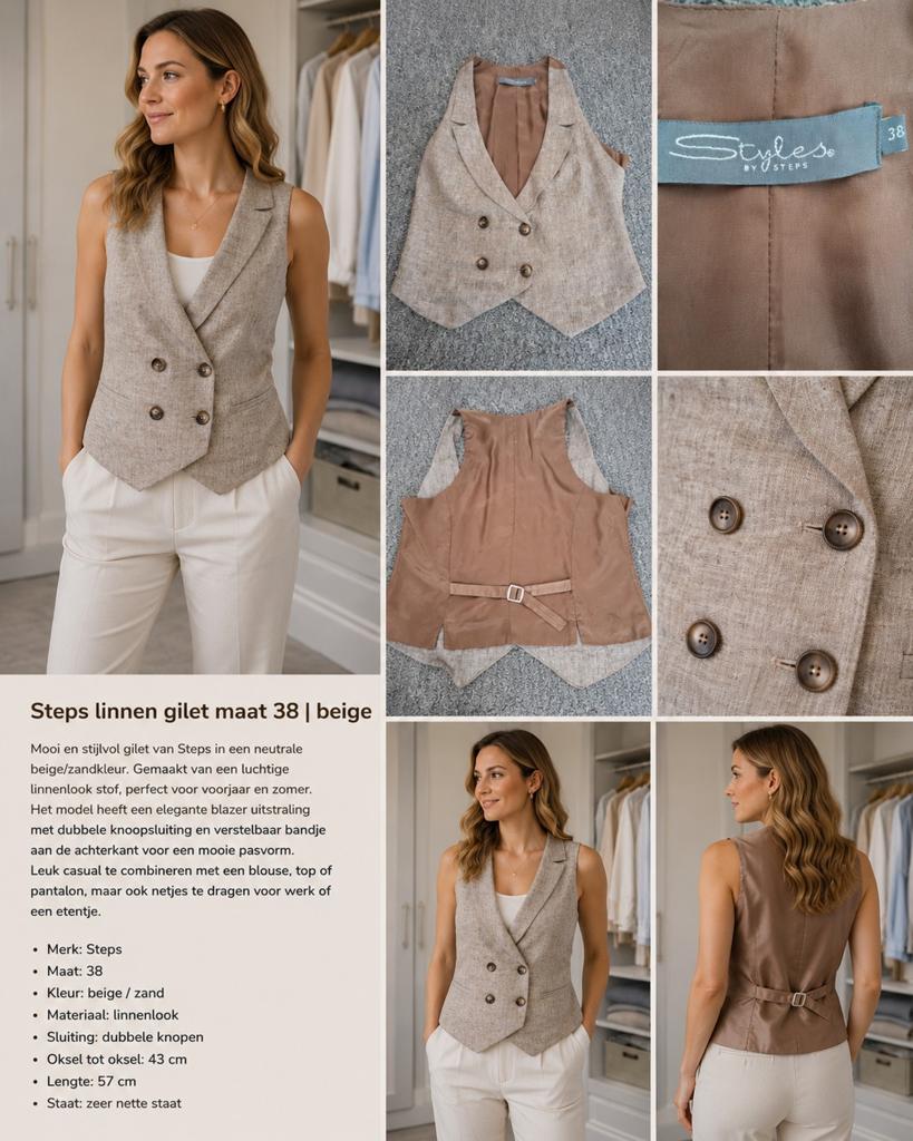 Steps linnen gilet maat 38 | beige | stijlvolle gilet, Maat 38/40 (M), Beige, Ophalen of Verzenden, Zo goed als nieuw