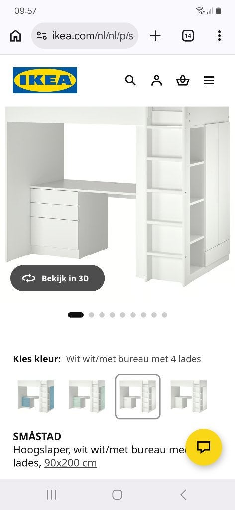 Ikea Småstad hoogslaper wit. Bureau met 4 lades., Huis en Inrichting, Slaapkamer | Stapelbedden en Hoogslapers, Gebruikt, Hoogslaper