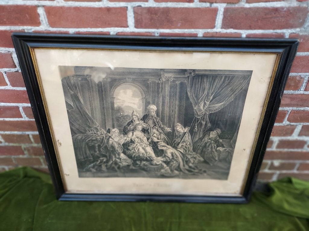 Antieke gravure, afbeelding Toilette d'Esther., 76 cm, Ophalen of Verzenden, Voor 1600, Lithografie