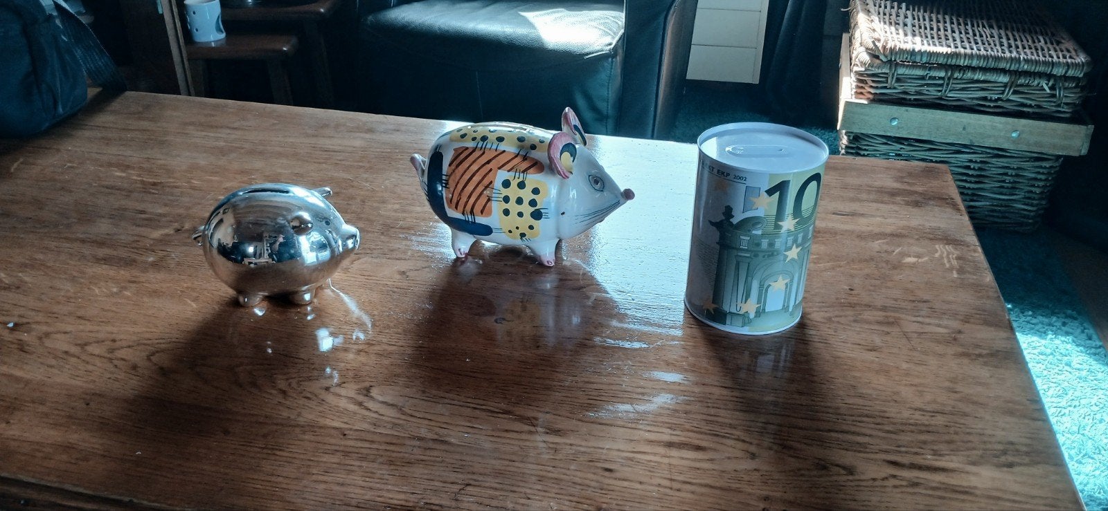 Set van 3 spaarpotten: varken, muis en euroblik, Verzamelen, Ophalen, Gebruikt, Metaal of Blik, Dier