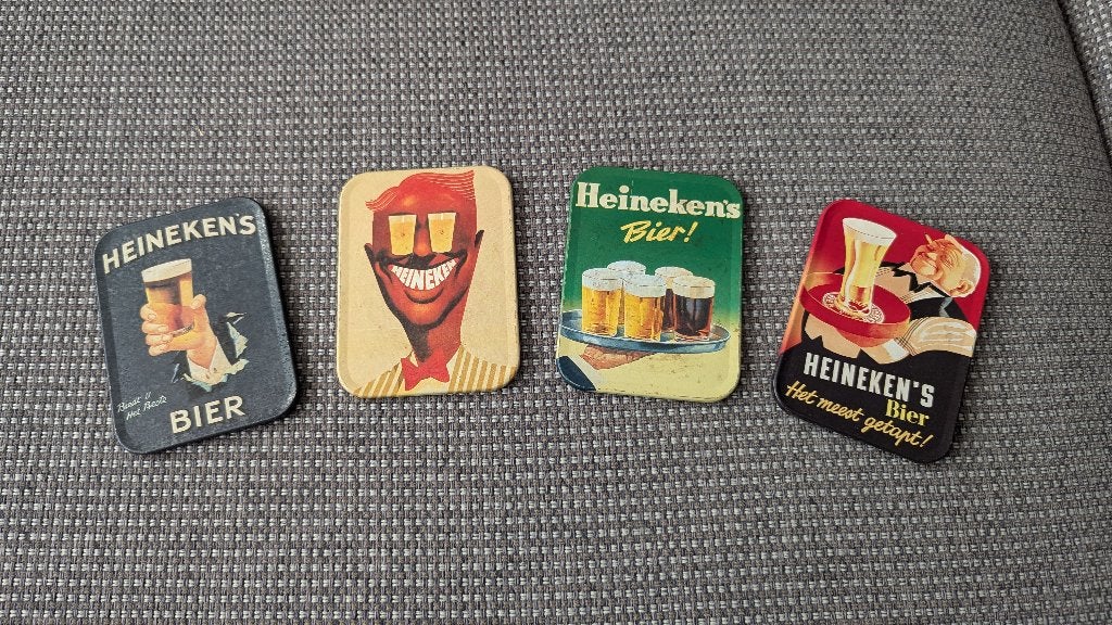 Vintage Heineken onderzetters 4 stuks, Ophalen of Verzenden, Viltje(s), Heineken
