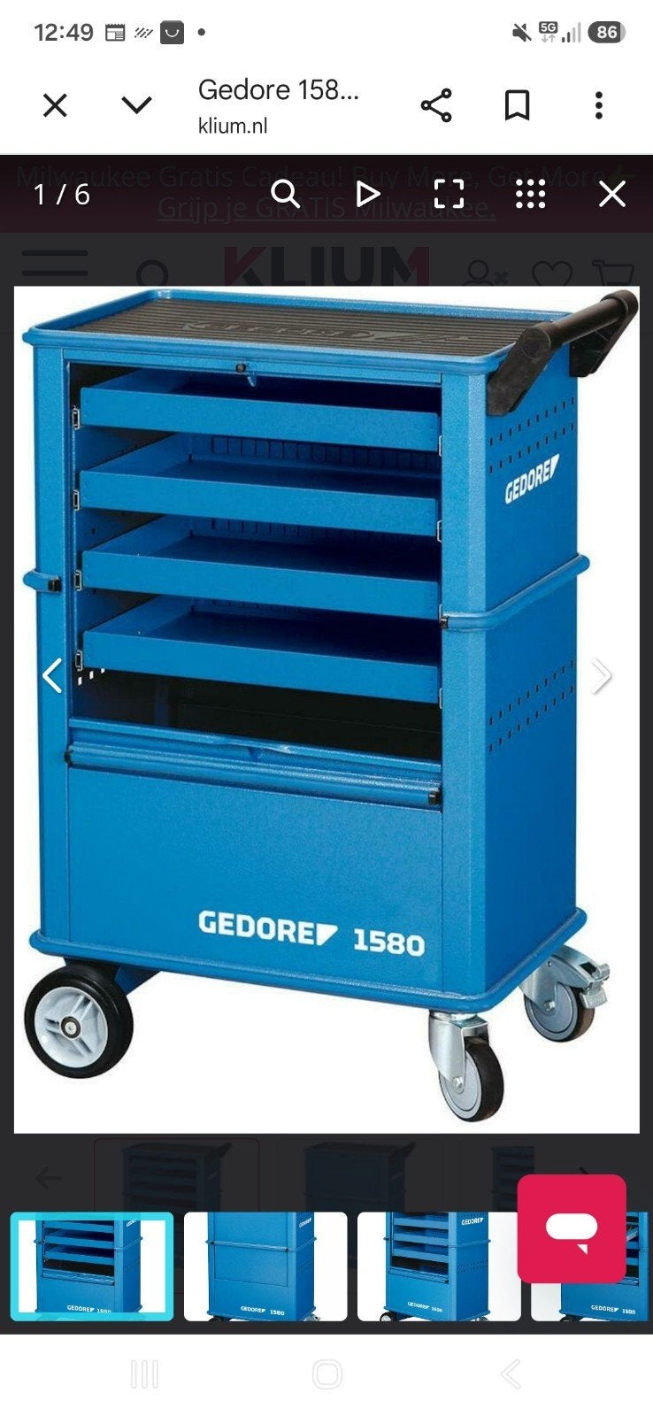 Gedore 1580 Gereedschapswagen - Gebruikt, Ophalen, Gebruikt, Gereedschapsopslag, Gedore
