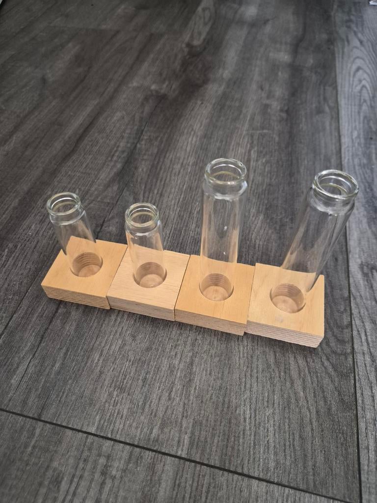 Decoratieve reageerbuisjes in houten houder, Hout, Gebruikt, Meerkleurig, Ophalen of Verzenden