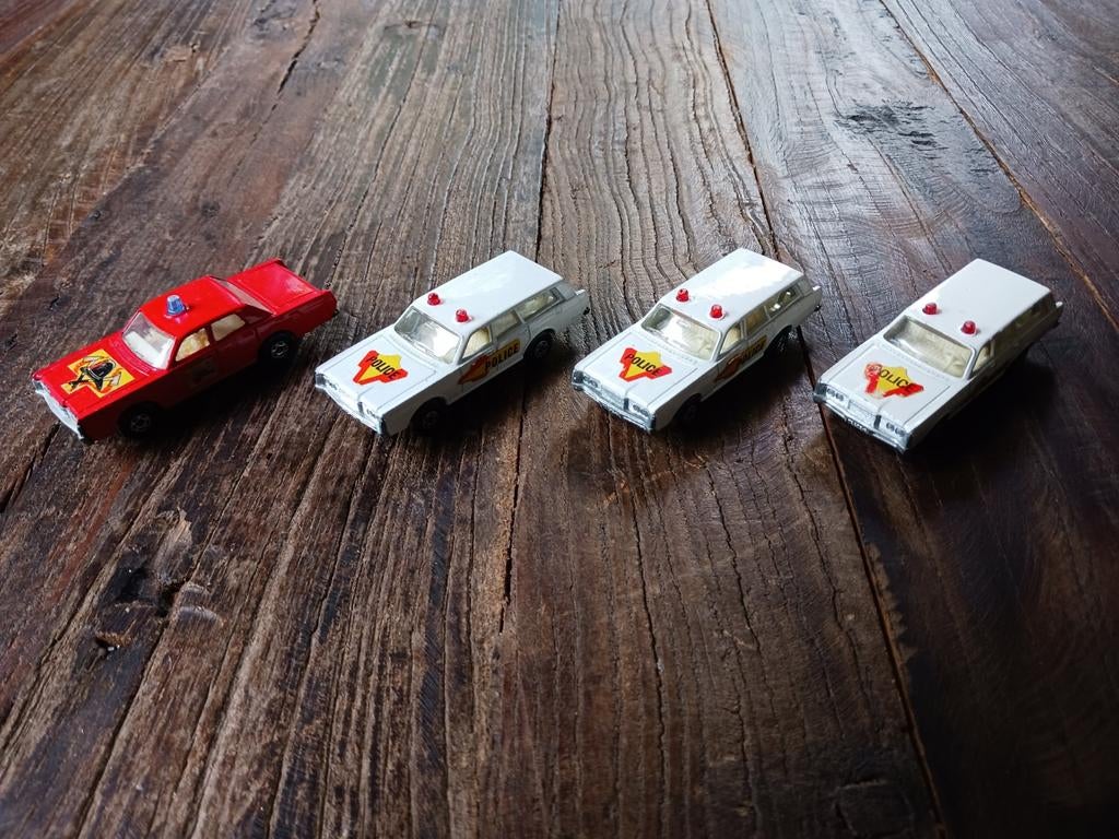 Mercury politieauto's en brandweerauto (Matchbox 1971), Ophalen of Verzenden, Gebruikt, Auto, Matchbox
