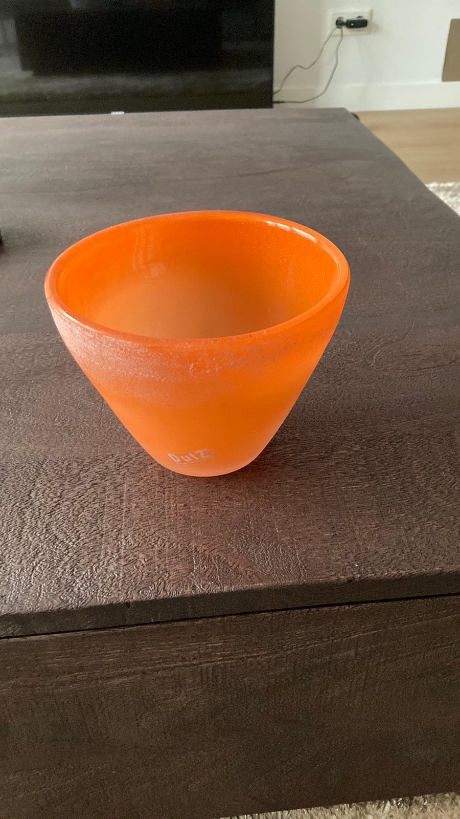 Dutz vaasje oranje gezandstraald glas puntgaaf!, Ophalen, Zo goed als nieuw, Rond, Glas