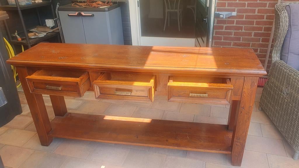 Sidetabel rustiek massief eiken, Ophalen, 25 tot 50 cm, Rechthoekig