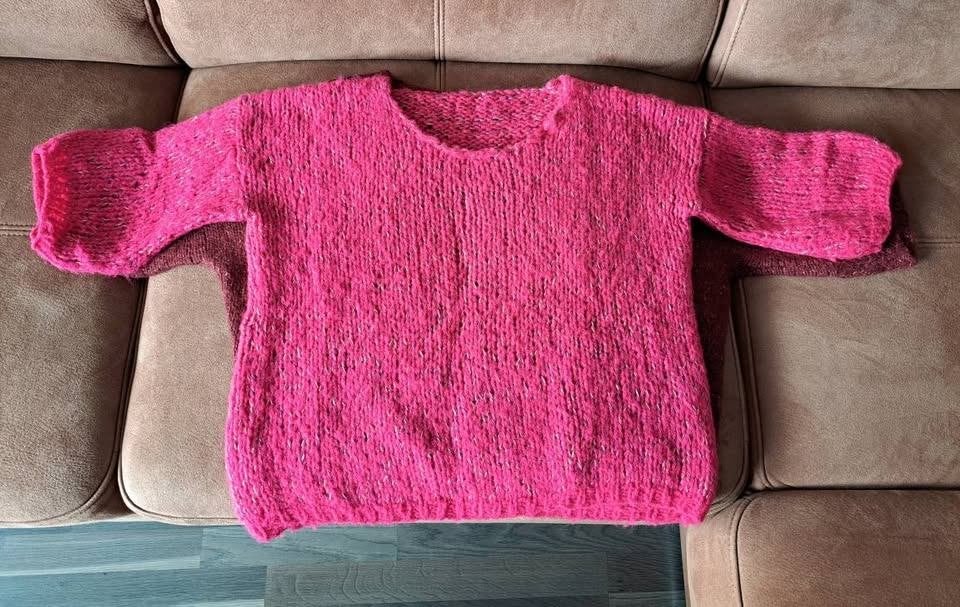 Gebreide trui met korte mouw, roze of bordeaux , L, Ophalen of Verzenden, Zo goed als nieuw, Maat 42/44 (L), Roze