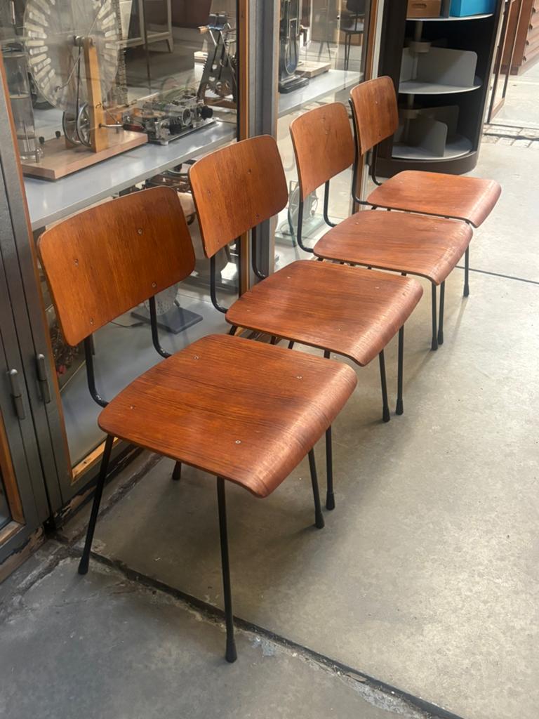 Vintage Gispen stoelen (4x), Huis en Inrichting, Stoelen, Ophalen, Gebruikt, Hout, Vier