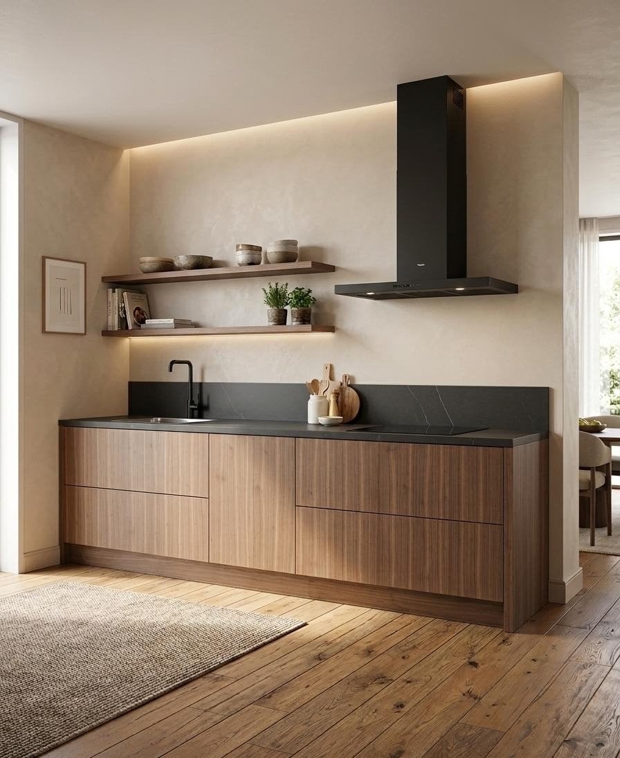 Moderne Keuken met Houten fronten en keramiek werkblad, Ophalen, Overige materialen, Nieuw, Enkelwandige keuken