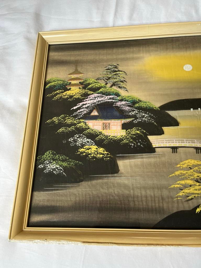 Oosters schilderij met pagode en brug, Ophalen of Verzenden
