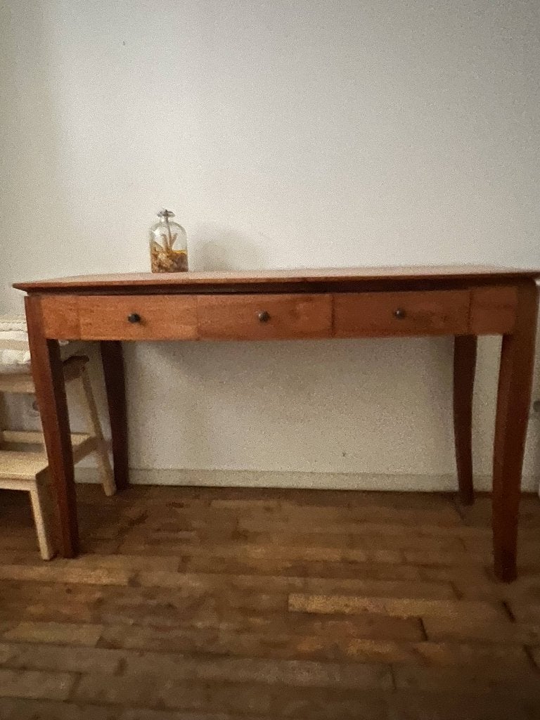 Kersennhouten wandtafel / schrijftafel met 3 lades, Ophalen, 100 tot 150 cm, Zo goed als nieuw, Tijdloos