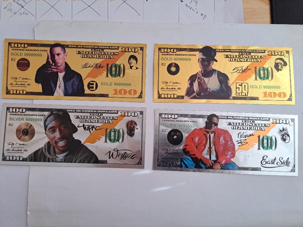 GOUDFOLIE BILJETTEN - RAPPERS- EMINEM 50 CENT TUPAC MR B, Ophalen of Verzenden, Zo goed als nieuw, Overige typen, Eerste persing