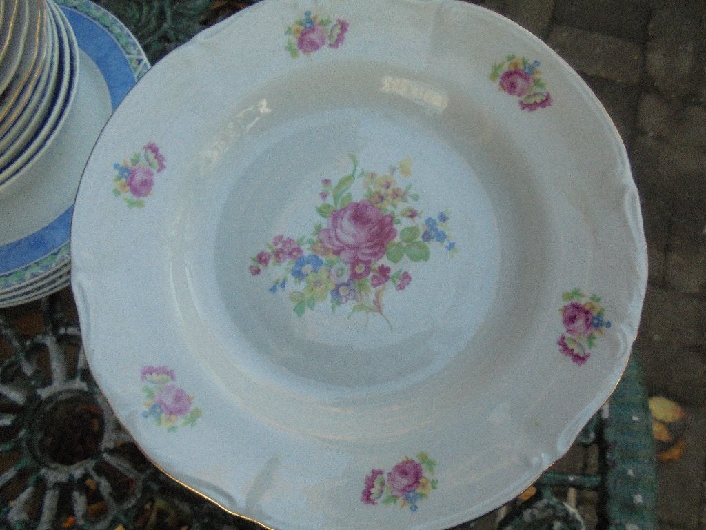 4 x Diep bord Chodziez met bloemboeket  oa roze pioen roos, Antiek en Kunst, Ophalen of Verzenden