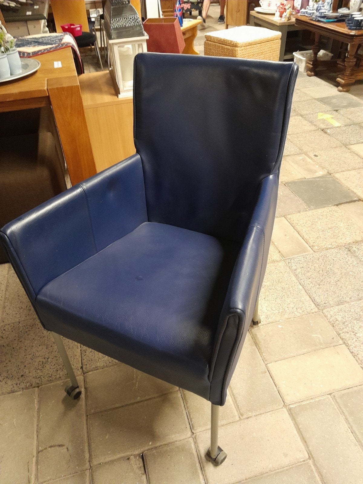 4 blauw leren eetkamerstoelen, Ophalen, Gebruikt, Blauw, Leer