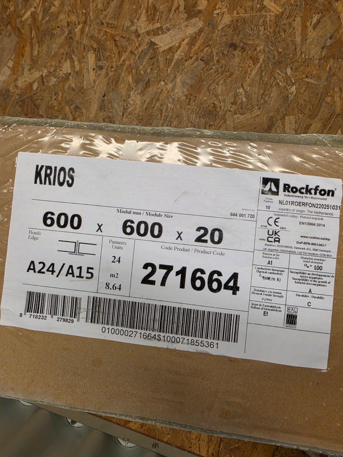 Rockfon Krios 600x600x20mm plafondplaten (8.64m²), Overige materialen, Nieuw, 15 m² of meer, Ophalen