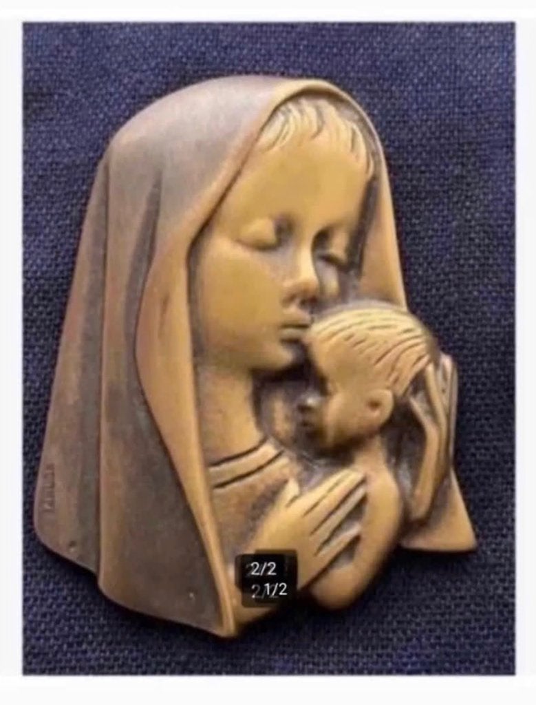 Bronzen plaquette hanger Maria Jezus, Cisele Edition 7x5 cm, Antiek en Kunst, Antiek | Religie, Ophalen of Verzenden