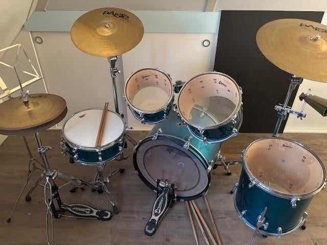 Premier drumstel + Paiste bekkens – topstaat en compleet, Muziek en Instrumenten, Drumstellen en Slagwerk, Gebruikt, Premier, Ophalen
