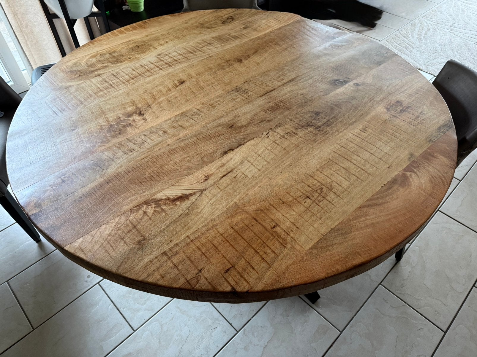 Mango houten ronde eettafel 150cm massief, Ophalen, 150 tot 200 cm, Rond, Zo goed als nieuw