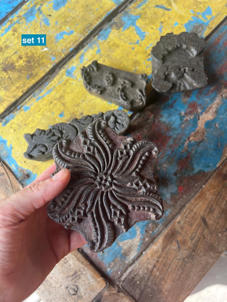 India stempel set van 5 stuks Indiase batik diverse 1-12, Verburgt Vintage, Houten stempel, Nieuw, Ophalen of Verzenden
