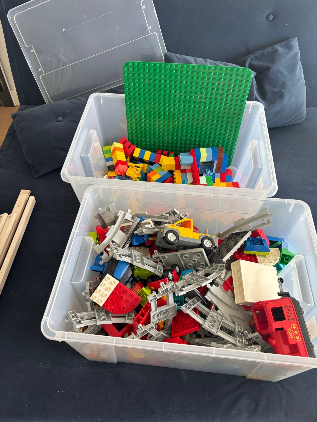Duplo: 2 dozen bouwblokjes, trein, rails en poppetjes, Ophalen, Inclusief minifiguren, Gebruikt, Duplo