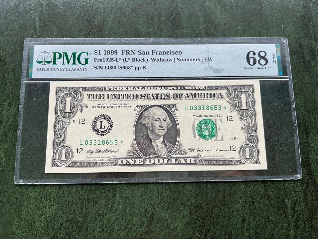 USA 1 dollar 1999 PMG 68 STARNOTE San Francisco TOP POP!!!, Ophalen of Verzenden, Noord-Amerika, Los biljet