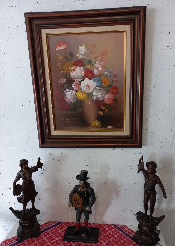 Gesigneerd bloemen schilderij, Ophalen, Bloemen