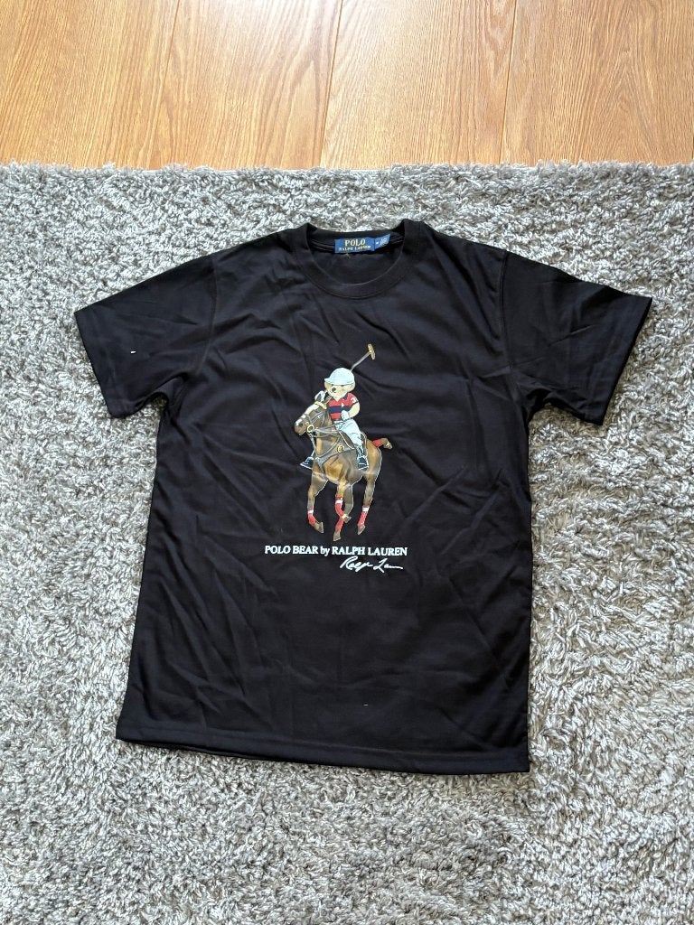 Ralph Lauren T-Shirt Zwart met Beer Frontprint in Maat M, Maat 48/50 (M), Zwart, Ophalen of Verzenden, Zo goed als nieuw