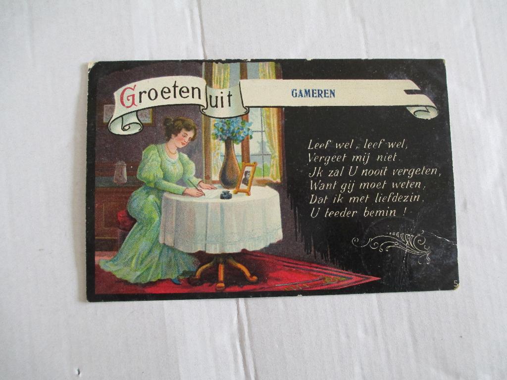 oude ansichtkaart groeten uit gameren met rijm (5), Ophalen of Verzenden, Voor 1920, Gelopen, Gelderland