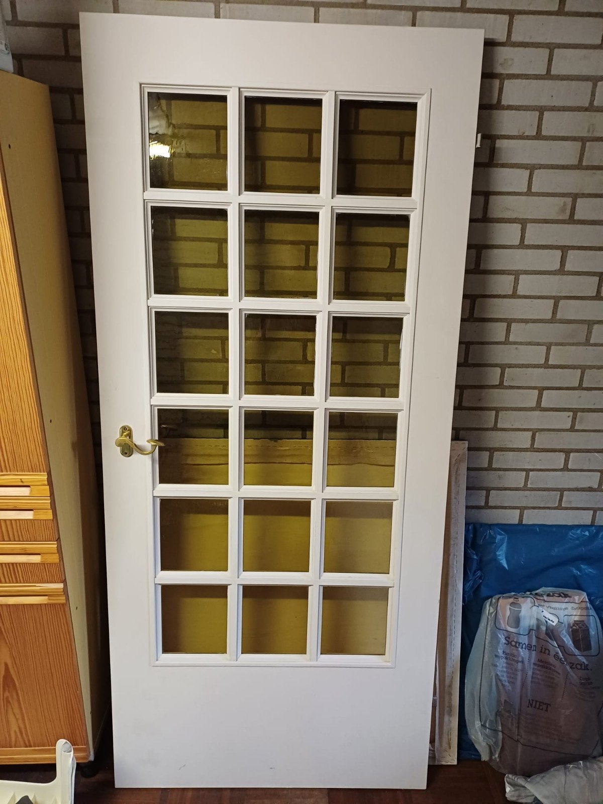 Luxe Opdekdeur geel getint glas 88 x 201,5 cm, Ophalen, Glas, Binnendeur, 200 tot 215 cm