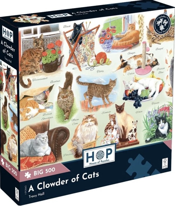 House of Puzzles - A Clowder of Cats - 500XL stukjes, Ophalen of Verzenden, 500 t/m 1500 stukjes, Nieuw, Legpuzzel