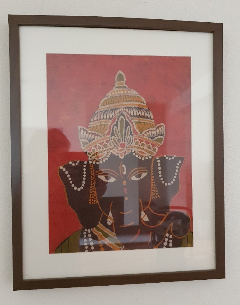 schilderij Hindoe God Ganesha op rode achtergrond, Ophalen of Verzenden