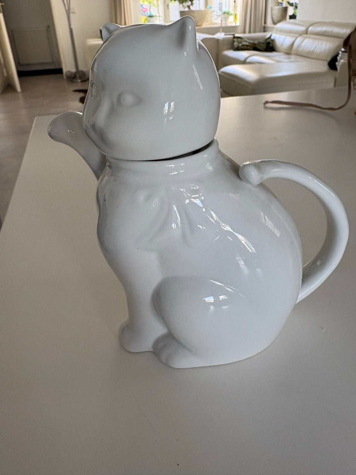 Unieke Witte Kat Theepot - Decoratief en Functioneel, Ophalen of Verzenden