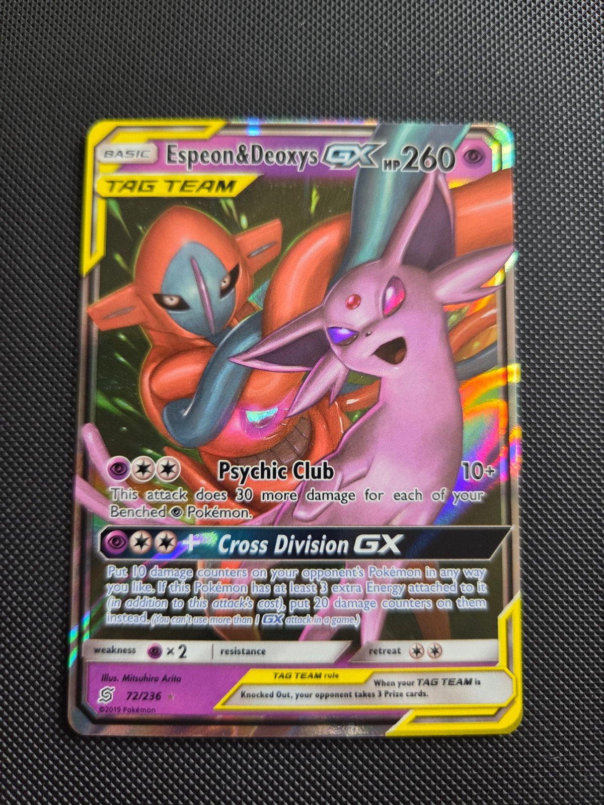 Espeon & Deoxys GX TAG TEAM #72, Verzenden, Zo goed als nieuw, Losse kaart, Foil
