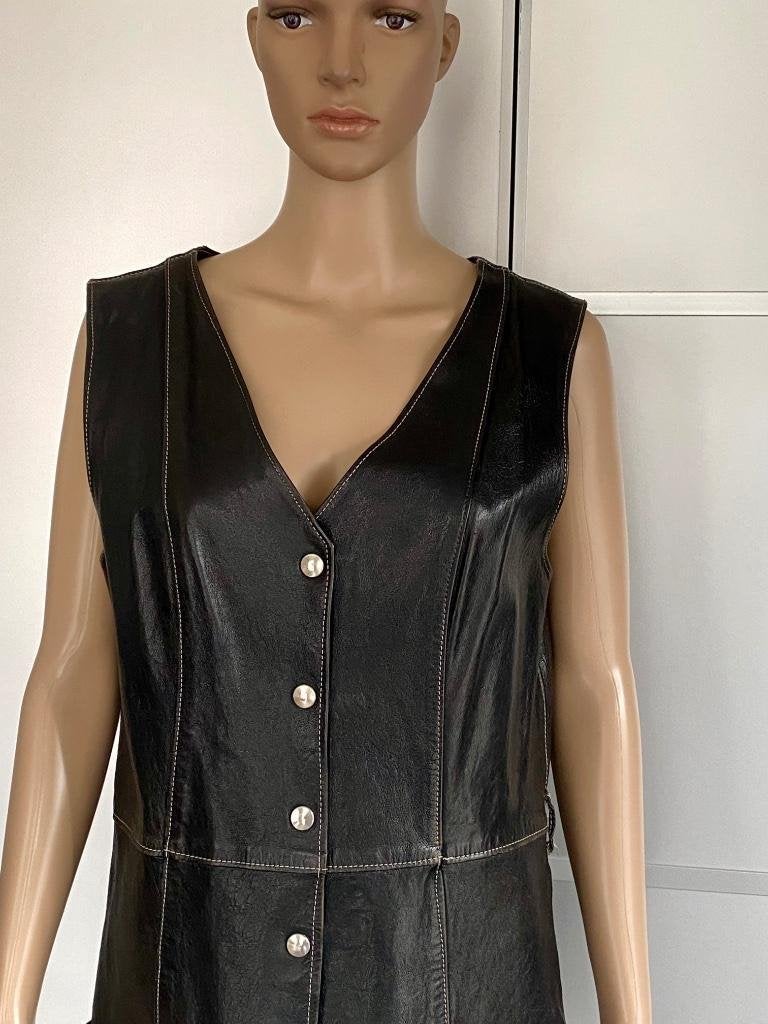 J85 Lange echt-leren bodywarmer maat 38=M vest d-bruin, Kleding | Dames, Ophalen of Verzenden, Zo goed als nieuw, Maat 38/40 (M)