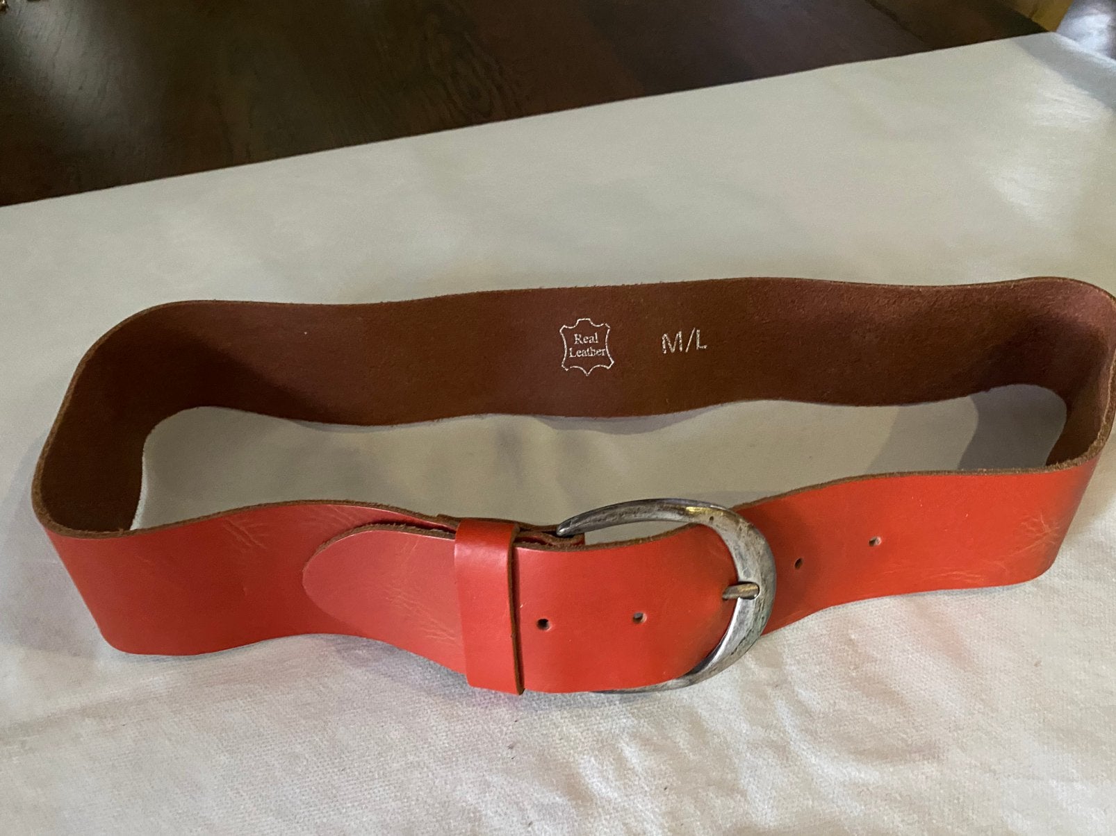 Riem Leer 95 cm Oranje, Kleding | Dames, Riemen en Ceinturen, Overige kleuren, 5 cm of meer, Echt leder, 90 tot 100 cm