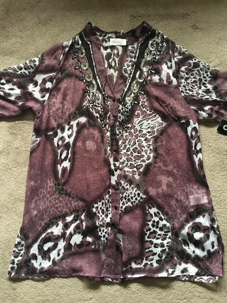 CHALOU’  BLOUSE TRANSPARANT+KRAALTJES+PAILLETJES 46-48 NIEUW, Kleding | Dames, CHALOU, Maat 46/48 (XL) of groter, Nieuw, Meerkleurig