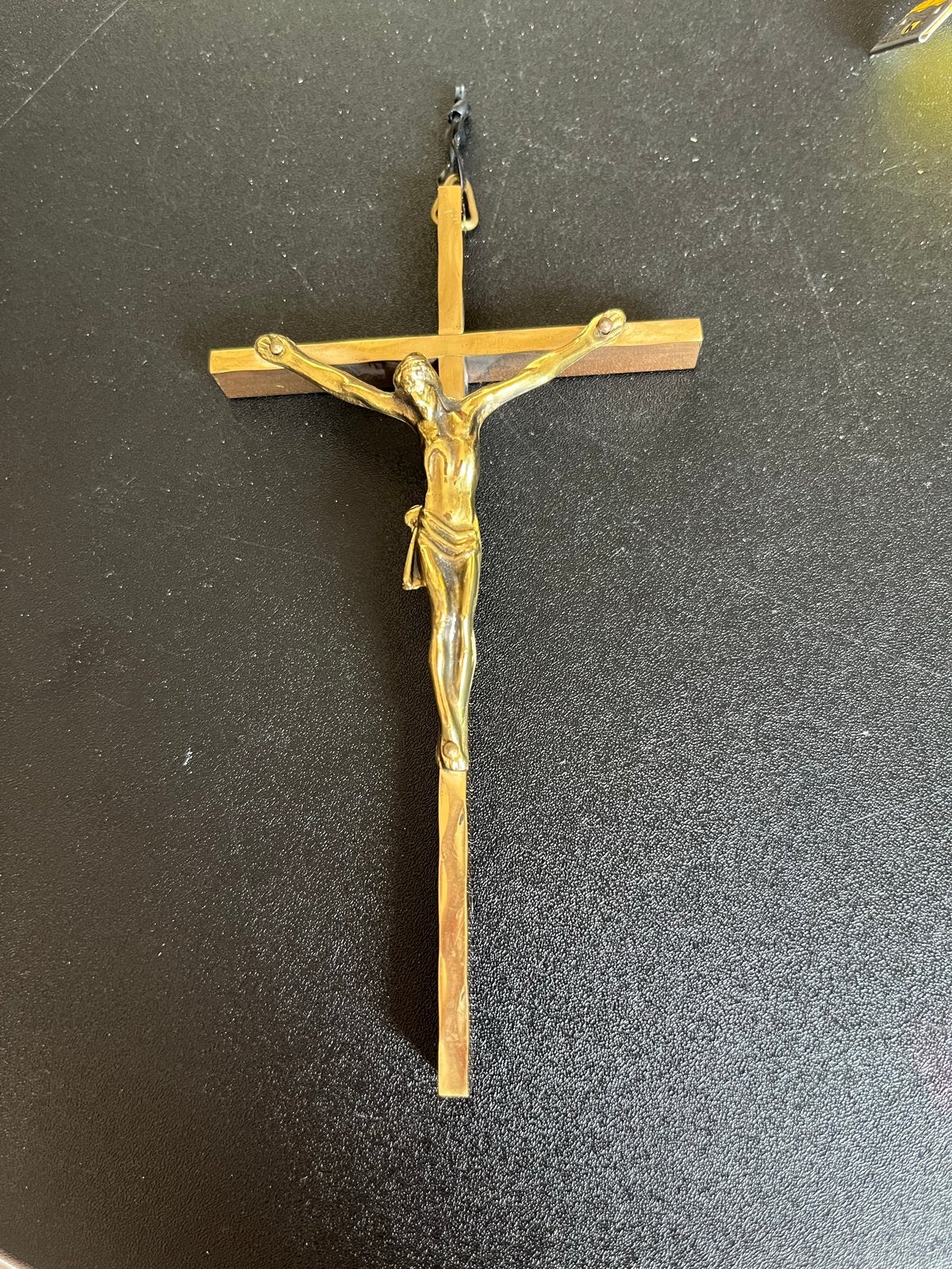 Vintage Kruisbeeld met Jezusfiguur - Hout en Metaal, Ophalen of Verzenden