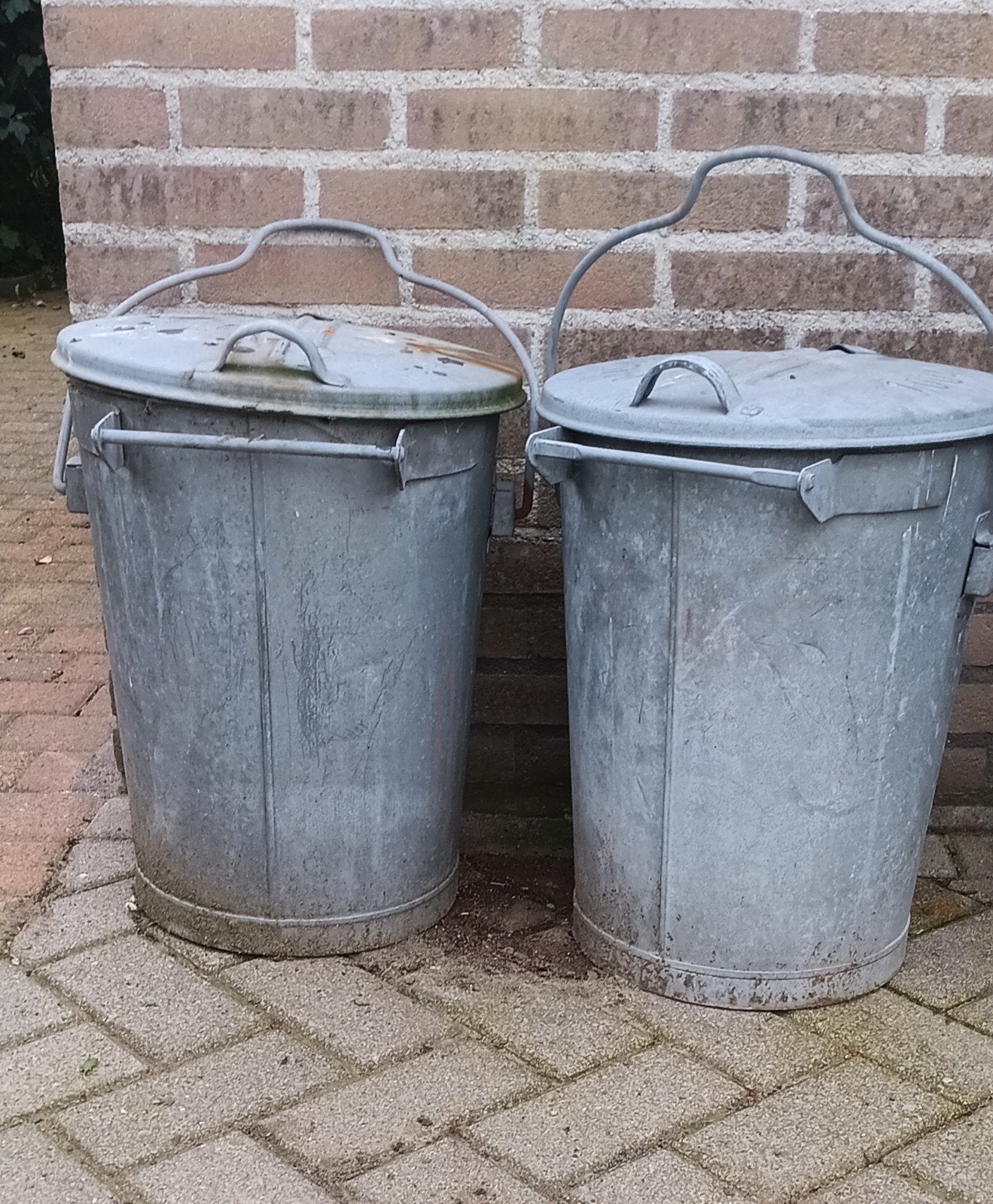 Set van 2 zinken vuilnisemmers met deksel, Ophalen