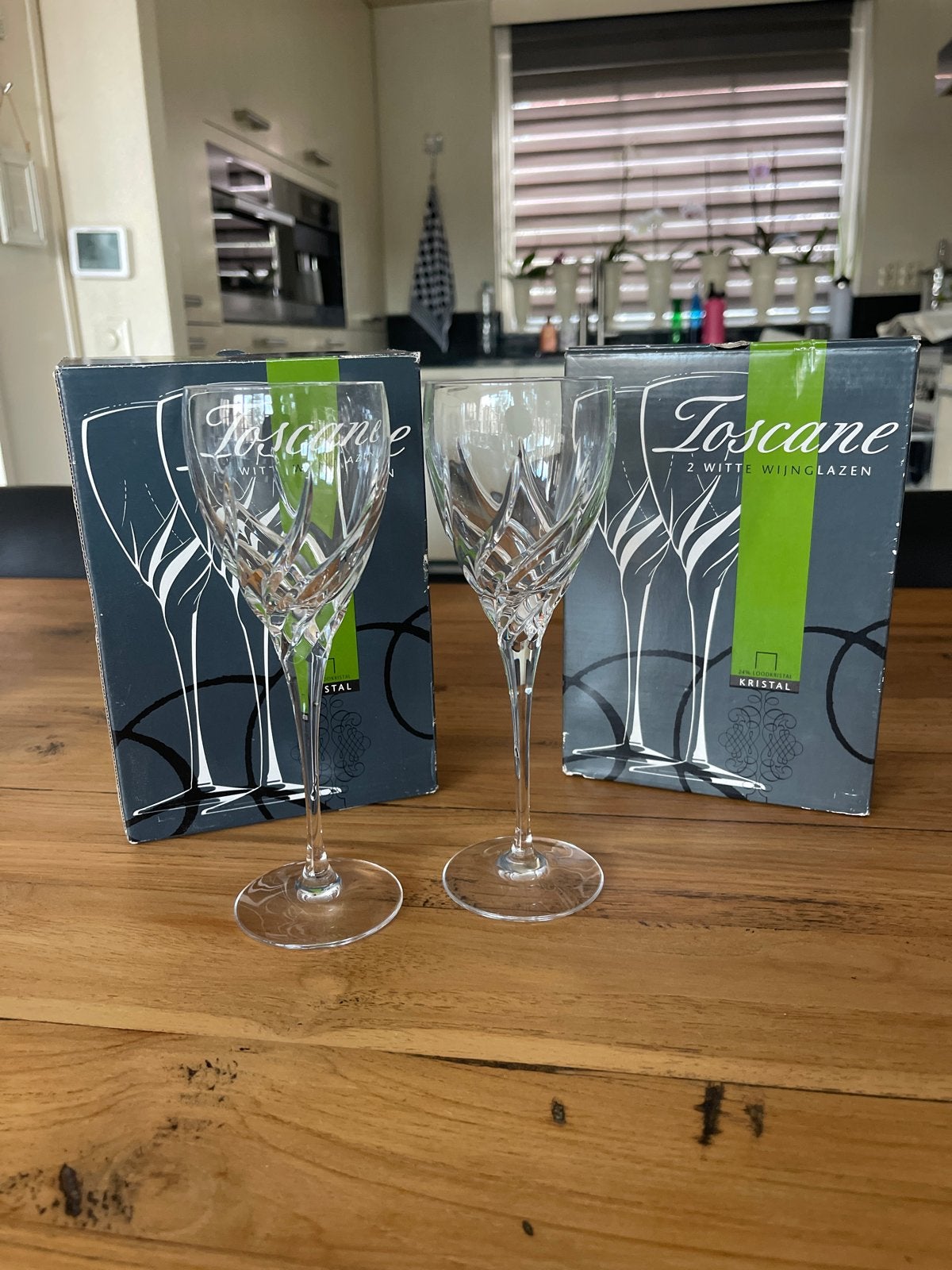 Toscane Kristal Witte Wijnglazen en Champagneglazen, Huis en Inrichting, Glas of Glazen, Overige merken, Nieuw, Ophalen of Verzenden