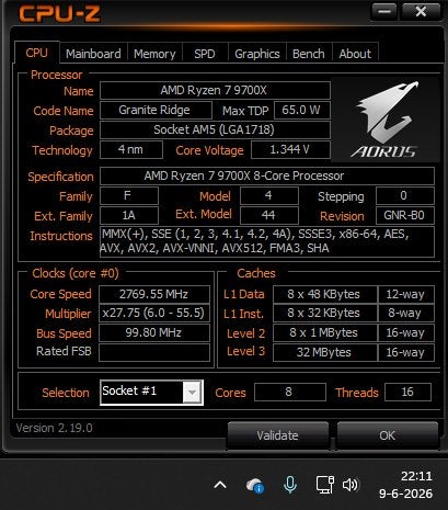 Ryzen 7 9700x tray, Ophalen of Verzenden, Zo goed als nieuw, AMD Ryzen 7, 16-core