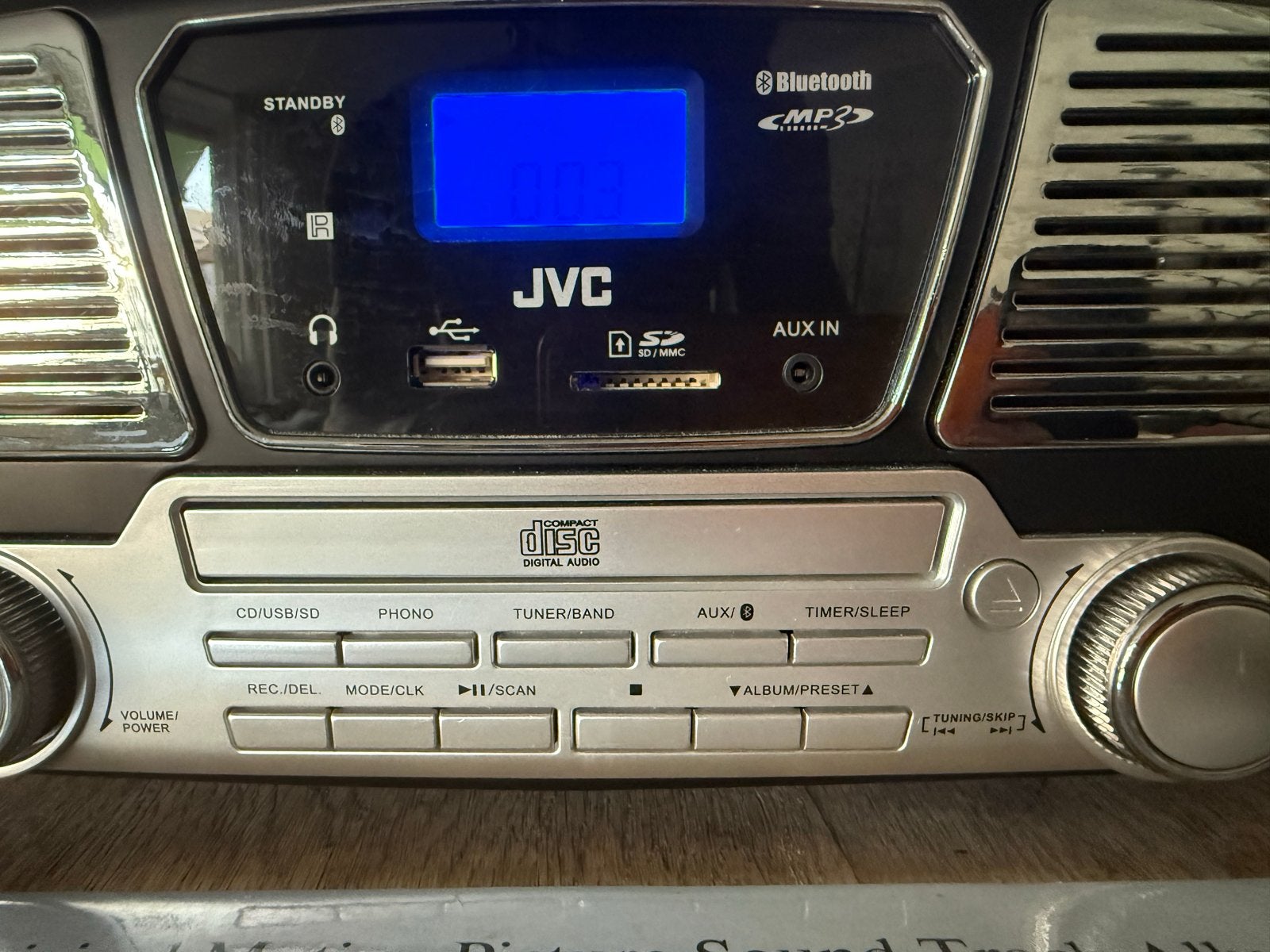 JVC RM SRDF 327 Platenspeler, DVD, Radio, USB, BT, Ophalen of Verzenden, Gebruikt, Platenspeler, USB-aansluiting