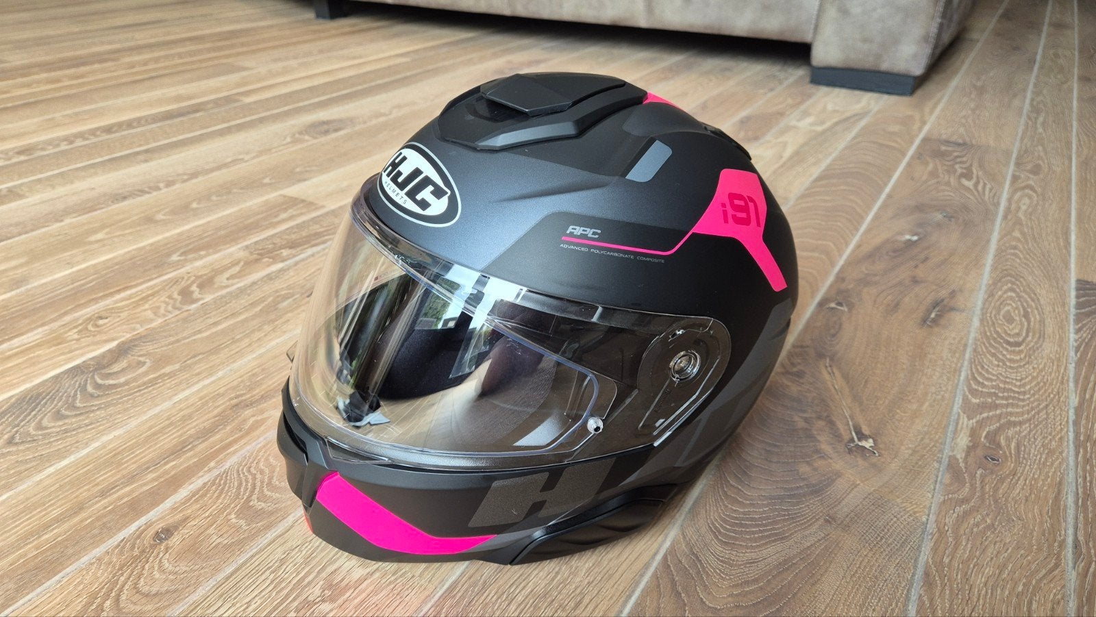 HJC i91 Carst Grijs Roze Systeemhelm M 57-58, Ophalen, Tweedehands, Systeemhelm, HJC