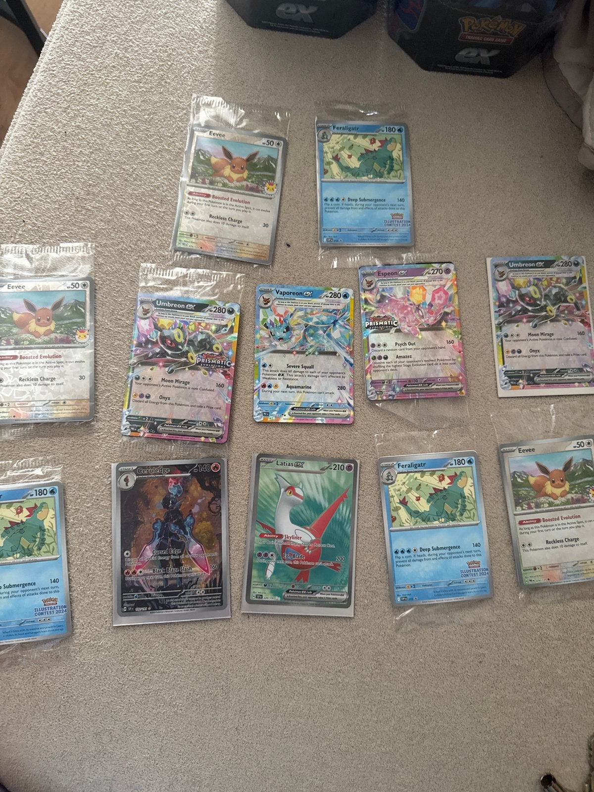 Pokémon Kaarten Collectie: Eevee, Umbreon, Vaporeon, Feralig, Ophalen of Verzenden, Gebruikt, Meerdere kaarten