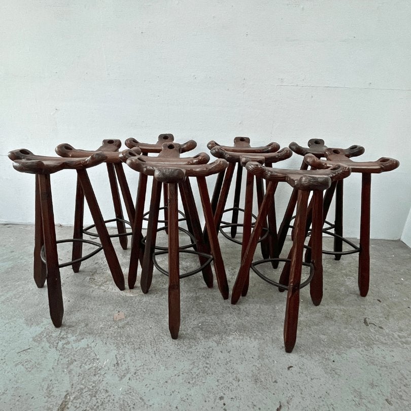 10x vintage, houten Spaanse krukken model Marbella, Ophalen, Onbekend, Onbekend, Gebruikt