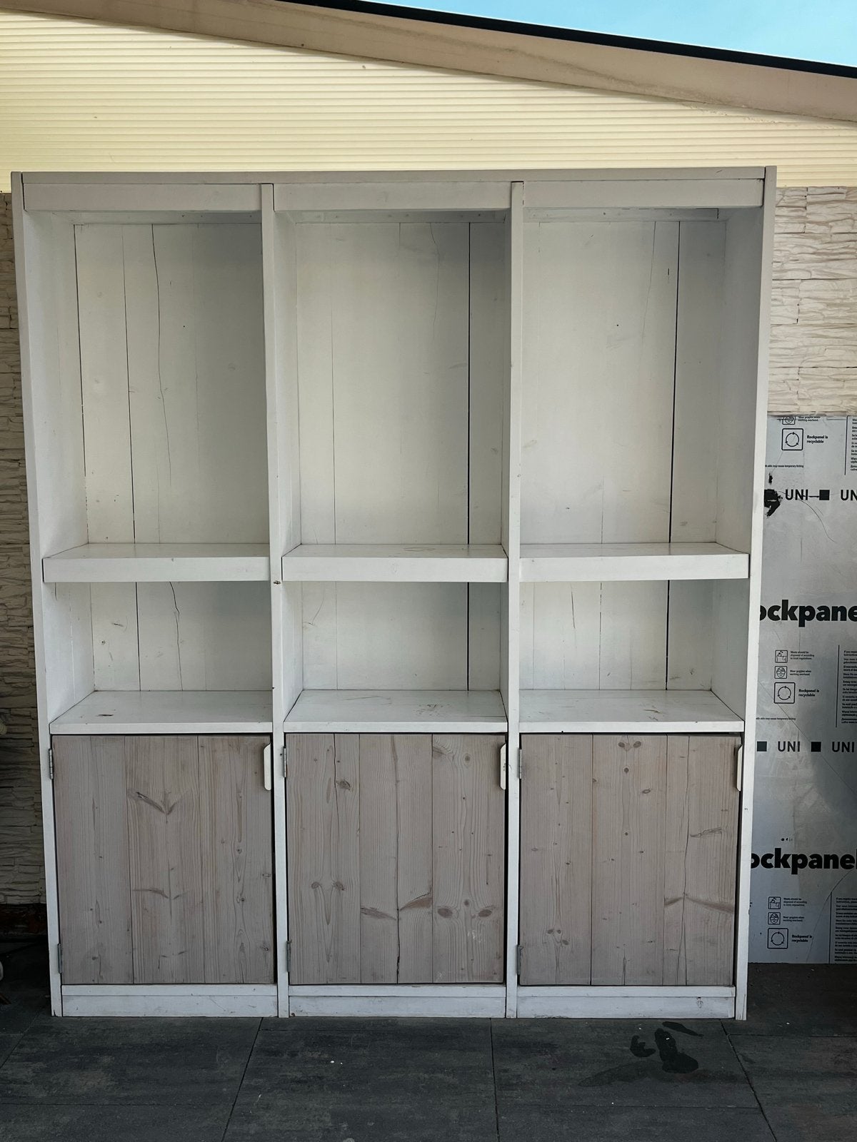 Steigerhouten kast met 3 deuren - 183x215x37.5 cm, Ophalen, Gebruikt, 200 cm of meer, 150 tot 200 cm
