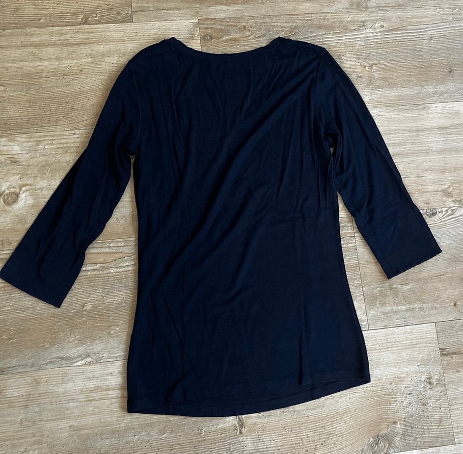 Donkerblauw t-shirt van Marccain 3/4 mouw, mt 36 - N2, Ophalen, Blauw, Zo goed als nieuw, Korte mouw