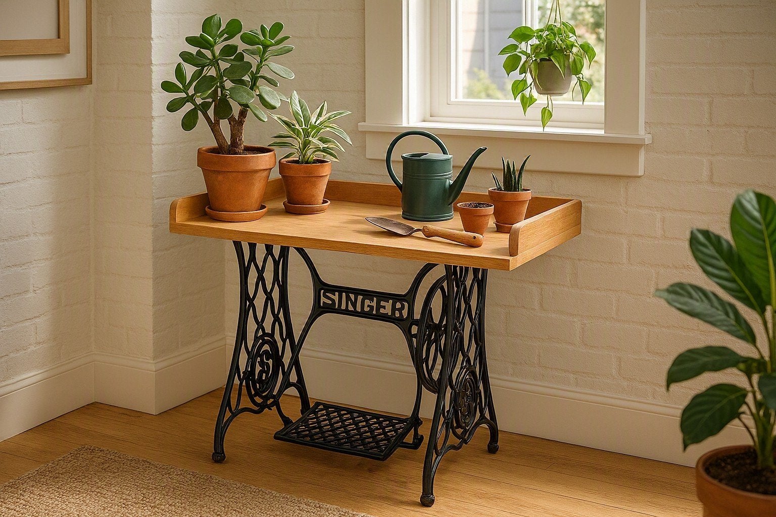 Teak pottery table. Nieuw op gietijzeren onderstel., Ophalen, Nieuw